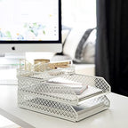 BLU MONACO | White Desk Organizer Set | 6 Piece Metal Desk Organizer with Pen Cup, Accessory Trays, and Letter Trays | Desk Organizers and Accessories for Office - Image 4