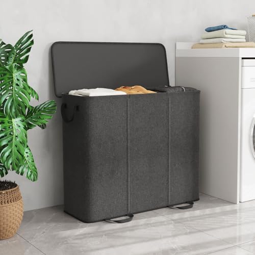 Lifewit Triple Laundry Hamper with Lid, Removable Laundry Bags, Black - Image 2