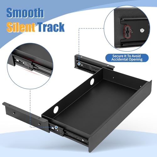 KHAMAL Under Desk Drawer Slide Out Large - Under Table Drawer 17.32" x 9.25", Pull-Out Storage Organizer With Cable Management For Home & Office - Image 2