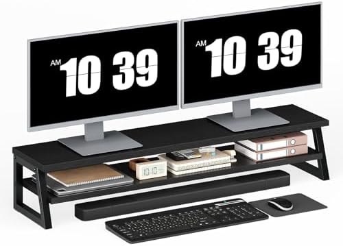 HOOBRO 2-Tier Dual Monitor Stand Riser, 39 Inch Large Computer Monitor Stand for 2 Monitors, Computer Monitor Riser, Desk Shelf Organizer for Office Desk, Accessories, Black BB122CJ01 by HOOBRO