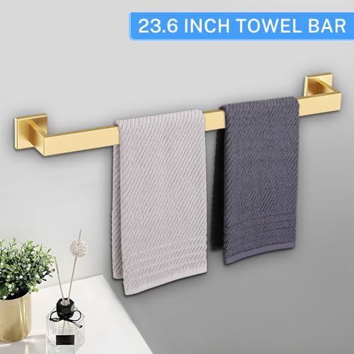 10-Piece Brushed Gold Bathroom Hardware Set Gold Towel Bar Set,Towel Holder/Rack for Bathroom,Stainless Steel Wall-Mounted 23.6 Inch Bathroom Accessories Set - Image 2