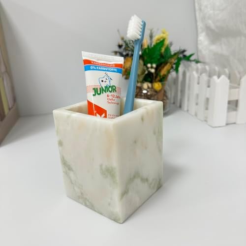 Natural Marble Pen Holder, 2.95" x 3.74" Square Hand-Polished Desk Pencil Cup, Multi-Functional Marble Organizer for Makeup Brushes, Kitchen Utensils, Office, Bathroom, Home Decor - Image 3