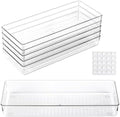 6 Pcs Large Clear Plastic Drawer Organizers Tray 15" x 6.3" Storage Bins with 25 Pcs Non-Slip Pads for Makeup, Jewelries, Kitchen Utensils, Bathroom and Office by Ohlove