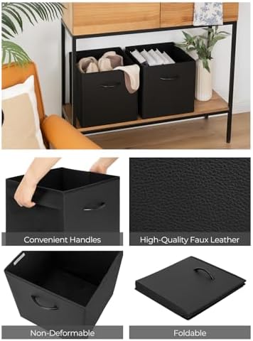 StorageWorks 13in Black Storage Cubes, Leather Cube Organizer Bins, 4-Pack - Image 3