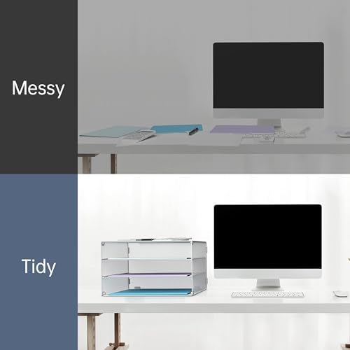 DALTACK 3 Tier Letter Tray Paper Organizer with Sliding Trays 2 Pack White - Image 5