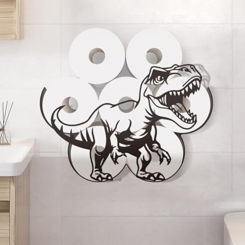 WADORN Funny Dinosaur Metal Toilet Paper Holder, Dino Decorative Metal Toilet Paper Storage for Extra 8 Rolls Funny Freestanding Safari Animal Wall Mounted Organizer for Restroom Bathroom Cabinet by WADORN