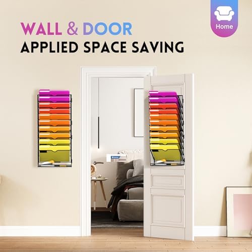 11-Tier Wall File Organizer and Hanging File Organizer with Base, Black - Image 4