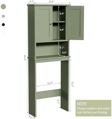 Over the Toilet Storage Cabinet, Bathroom Storage Organizer, Green - Image 2