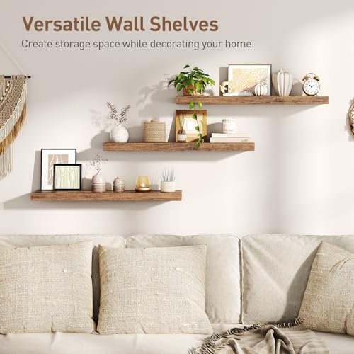 RALGEND Floating Shelves for Wall, 1.5" Thick Wall Shelf Set of 3 with Invisible Brackets, L31.5 x W7.9 Hanging Shelves Farmhouse Home Decor for Bathroom, Living Room, Bedroom, Rustic Brown 8301BJP3BF - Image 4