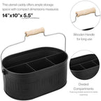 Alpha Living Home Large Silverware Drawer Organizer, Utensil Holder, Silverware Organizer, Caddy, Cutlery Holder, Wooden Handle 4-Section Galvanized Flatware Organizer for Kitchen, BBQ Black - Image 4