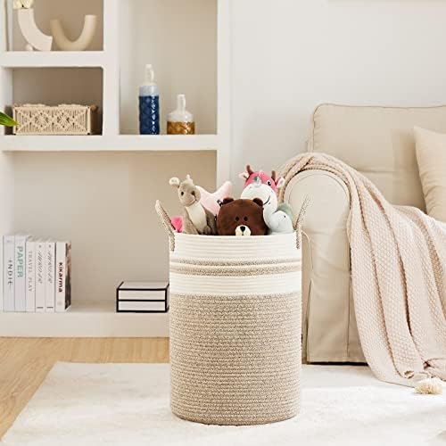 Fiona's magic Woven Laundry Hamper, 72L Tall Blanket Storage-Brown&White - Image 2