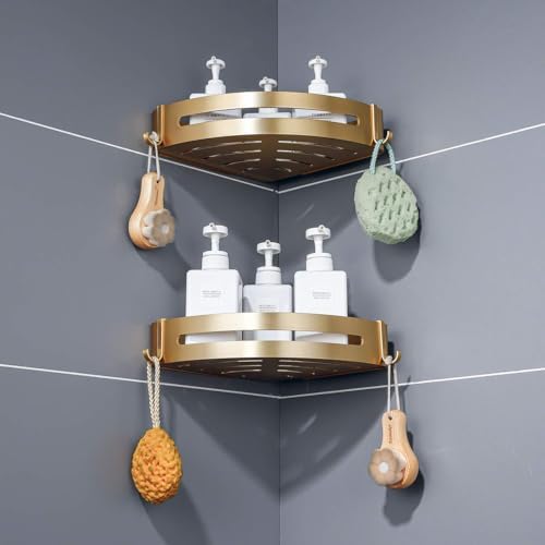 Brushed Gold Color 2 Packed Bathroom Shelves Shower Corner Caddy Organizer Shampoo Holder,Adhesive or Drilling - Image 7