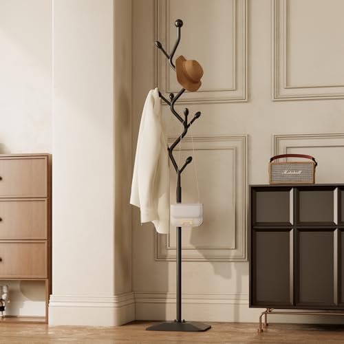 Tree-shaped coat rack stand,Metal coat tree with 8 Hooks and sturdy cast iron base,Heavy Duty coat rack freestanding coat hanger stand for Clothes Hats Scarfs Purses (black) - Image 7