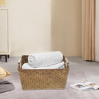Seagrass Woven Storage Basket with Wood Handles Desktop Organizer - Image 5