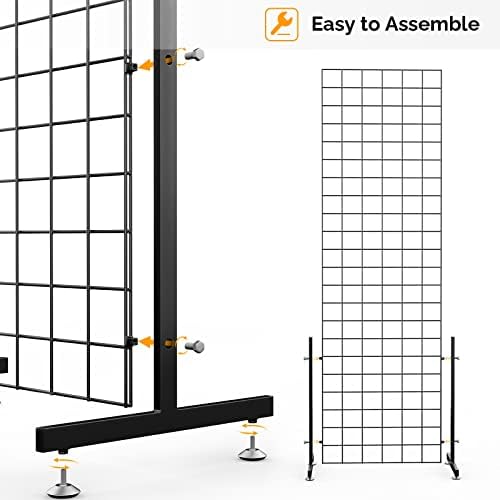 Bonnlo 2' x 6' Standing Grid Panel Tower, Thicker 5mm Wire, 180 LBS Weight Capacity Grid Wall with T-Legs, Grid Rack for Retail Display with Extra Hooks (2) - Image 4