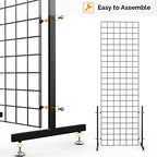 Bonnlo 2' x 6' Standing Grid Panel Tower, Thicker 5mm Wire, 180 LBS Weight Capacity Grid Wall with T-Legs, Grid Rack for Retail Display with Extra Hooks (2) - Image 4