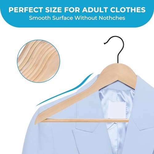 JS HANGER Wooden Coat Hangers, 16 Pack High Grade Wood Suit Hangers with Non Slip Pant Bar - Extra Smooth and Splinter Free, Unvarnished - Image 3