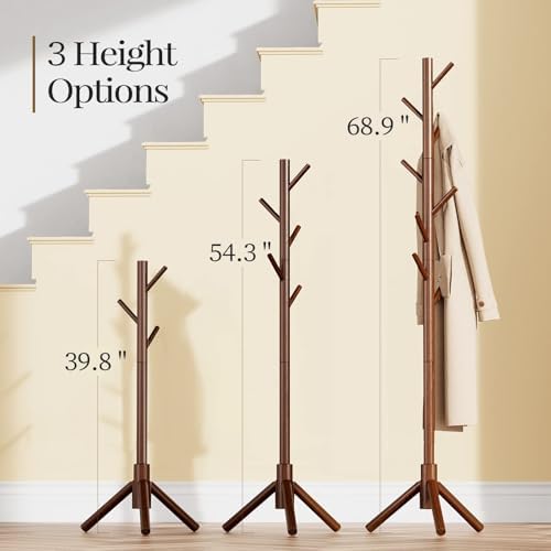 Pipishell Solid Wooden Coat Rack Freestanding with 8 Hooks, Brown - Image 3