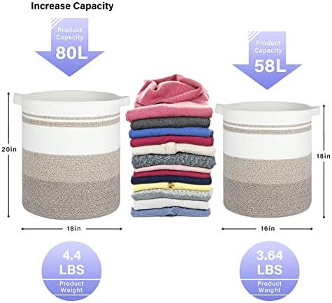 OIAHOMY 58L Laundry Baskets-Laundry Hamper, Storage Basket with Handles, Decorative Basket for Living room, Woven Storage Basket for Toys Bin, Pillows, Blankets, Clothes-18x16in-Gradient Brown - Image 3
