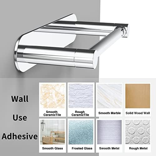 Adhesive Toilet Paper Holder Chrome Bathroom Double Post Pivoting Toilet Tissue Holder Polished Roll Holder Stick On No Drilling Stainless Steel and Zinc Alloy - Image 6