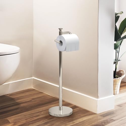 Gatco 1435PN Freestanding Toilet Paper Holder, 23.68” H, Polished Nickel | Toilet Tissue Roll Holder Stand with Weighted and Padded Base for Bathroom - Image 3
