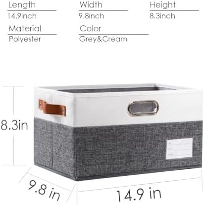 PRANDOM Foldable Storage Bins with Handles [3-Pack] Fabric Collapsible Storage Boxes Baskets Cubes Containers with Handles for Closet Living Room Bedroom (Grey & White 14.9x9.8x8.3'') - Image 4