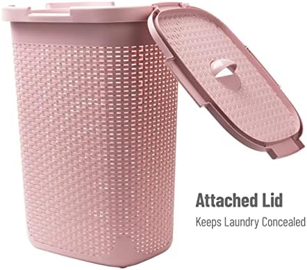 Mind Reader Slim Laundry Hamper with Lid, 60L Tall Clothes Basket, Narrow Tapered Design for Bathrooms, Closets and Laundry Rooms, Plastic, 2 Pack, Pink - Image 5