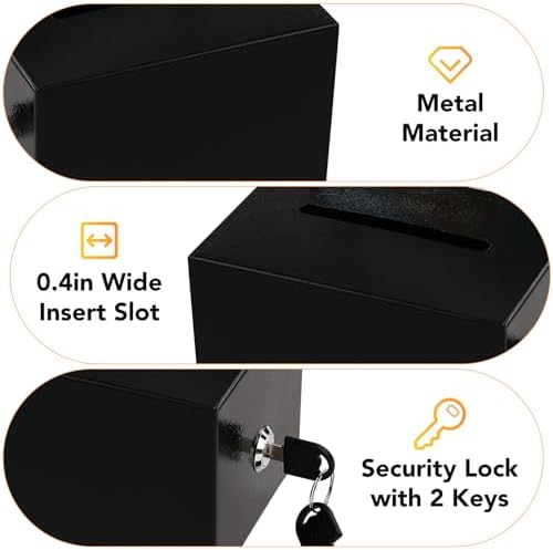 Suggestion Boxes with Slot and Lock, 3 Pack Metal Donation Boxes - Image 3