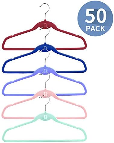 Multi-Color Premium Velvet Hangers with Mini Hooks, Pack of 50, Non Slip, Space Saving Cascading Clothes Hangers, 5 Colors, Pink, Lavender, Navy Blue, Red Burgundy and Mint Green - Image 3