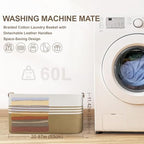 60L Woven Laundry Basket Hamper with Leather Handles,Khaki - Image 5