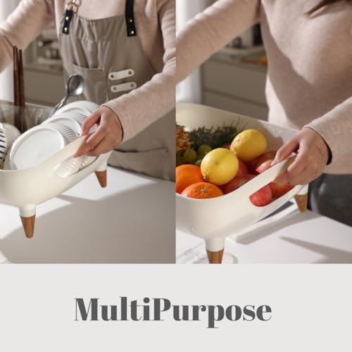 Dish Drying Rack, Modern Sink Drainer with Strainer extenable spout, Pots & Pans, Space Saving Kitchen Dish Racks, Kitchen Counter Dish Drainer Off White escurridor de cocina platos - Image 4
