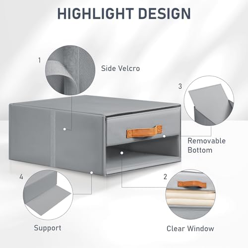 DIMJ Closet Organizers and Storage - Pull-out Fabric Bins with Drawers for Closet Foldable Clothes Organizers with Clear Window, Stackable Storage Drawers for Bedroom,Living Room,Shelf,6-Pack, Grey - Image 5