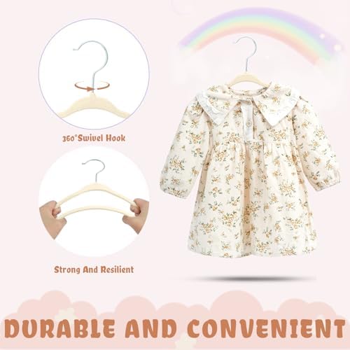 BAGAIL 50 Pack Kids Velvet Hangers 11 Inches Children's Clothes Hangers Non-Slip Baby Hangers for Infant/Toddler (Ivory) - Image 3