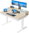 HUANUO 48 x 30 inch Electric Standing Desk with 2 Wood Drawers, Adjustable Height Sit Stand Desk for Home Office, Ergonomic Stand up Desk with 4 Memory Presets, 176 lbs Capacity, Natural Top by HUANUO