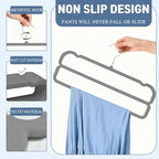VSV stoage Velvet Pants Hangers with Double Non Slip Bar - Multiple Velvet Hangers for Closet - Thin Space Saving Clothes Hanger - 360° Swivel Felt Trouser Hanger Perchas Terciopelo 10 Pack (Grey) - Image 3