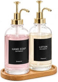 Kitchen Soap Dispenser Set of 2, 16.9 oz Glass, Gold Stainless Steel Pump by modunfulbathroom