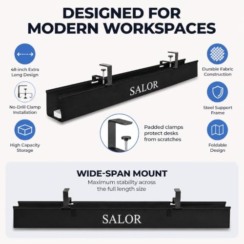 SALOR Extra Large No Drill Under Desk Cable Management Tray, 48 Inch, Black - Image 3
