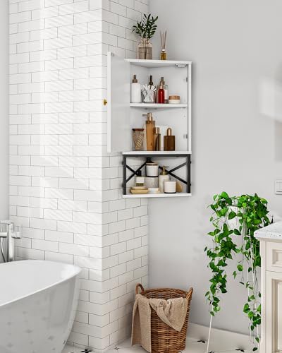 CHOEZON Bathroom Wall Cabinet, Corner Medicine Cabinet, Wall Mount Corner Cabinet for Bathroom with Open Shelf and Adjustable Shelf, Space-Saving, for Bathroom, Kitchen, Living Room, White and Black - Image 4
