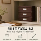 Bigso Oskar Fiberboard Document Storage Box with Lid for A4 and Letter Size Papers - Stylish, Sturdy, and Stackable Keepsake Box with Label Holder - W10.2in x D13.8in x H3.3in - Recycled Leather - Image 3