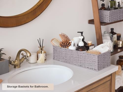 StorageWorks Bathroom Basket Organizer, Wicker Toilet Paper Basket, Gray - Image 4