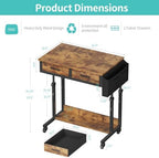 Small Portable Standing Rolling Desk - 32 Inch Adjustable Mobile Stand Up Teacher Desks with 2 Fabric Drawers on Wheels, Couch Sofa Side Laptop Table with Storage for Bedroom Home Office, Rustic Brown - Image 3