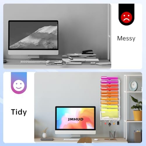 11-Tier Wall File Organizer with Base and Hooks, Hanging Organizer, White - Image 4