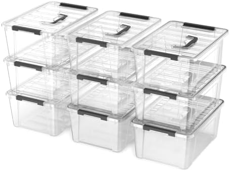 Clear 9-Pack Plastic Storage Bins with Lids, 6 Quart Stackable Containers Organization with Latch Buckle by Unknown
