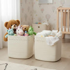 danpinera 13 Inch Cube Storage Baskets, 3-Pack Woven Fabric Organizer Bins, 13"x13" Square Baskets for Cube Storage for Shelves, Baby Nursery, Closet Organizer, White - Image 3