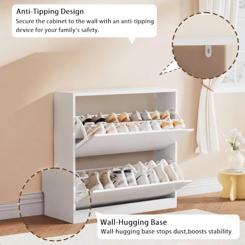 White Hidden Shoe Storage Cabinet for Entryway with 2 Flip Drawers - Image 5
