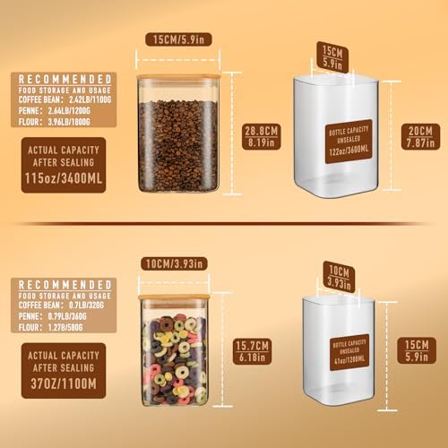 D2scrma 37oz/115oz Square Glass Storage Containers with Lids 2-Pack - Image 2