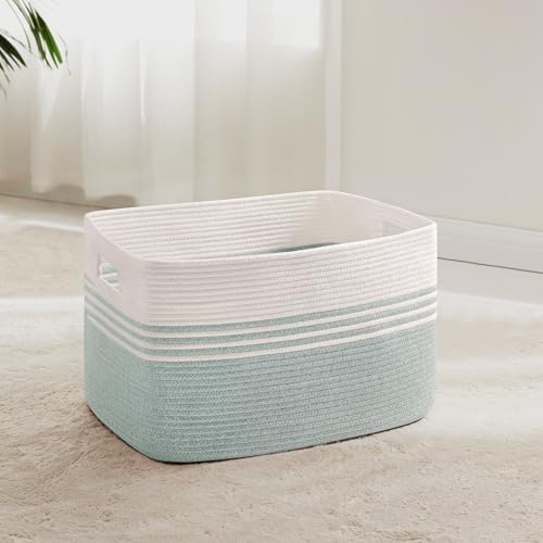 45L Small Woven Laundry Basket Hamper with Handles, Green by SunNewt