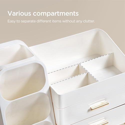 HBlife Makeup Organizer with Brush Holder for Vanity, Large Plastic Bathroom Countertop Organizer Skin Care Storage, Easy to Store Lipsticks, Nail Polishes, Perfumes, Eyeshadow Palettes, All White - Image 5