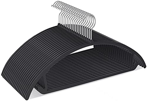 Ergonomic Curved Plastic Hangers 50 Pack No-Bump Black, Heavy Duty by TIMMY