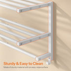 HOOBRO 23.8" Towel Rack for Bathroom, 3 Tier Towel Shelf with Tower Bars, Bathroom Storage Organizer for Towels and Toiletries, Towel Holder Wall Mounted with 2 Hooks, White WT08LB01 - Image 7